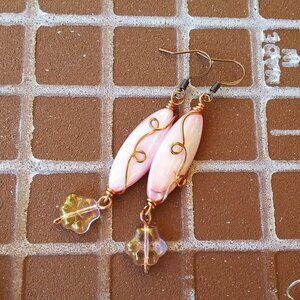 Pink Shell + Paw Print - Pet Lovers Wire Wrapped Dangle Earrings! Ueber Cute!